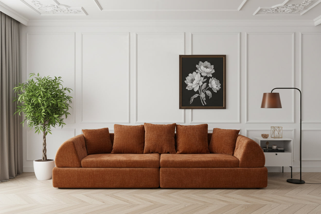 Deep Seat Cloud Sofa Modular Sectional with Ottoman Orange