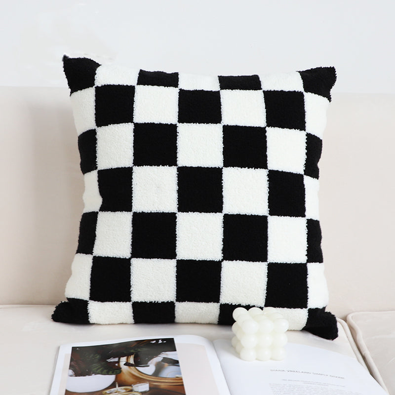 Black and White Checkerboard Pillow for Sofa