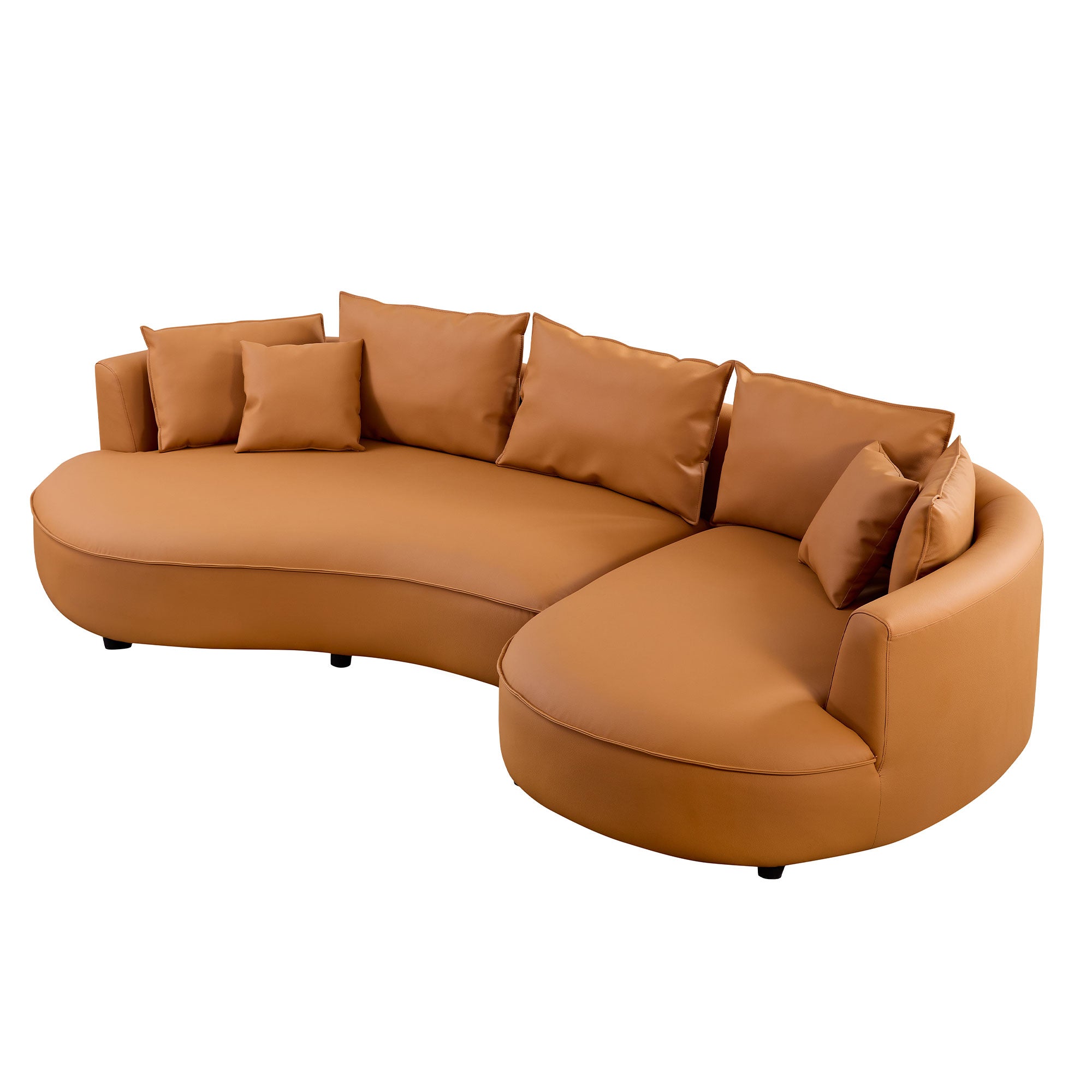 Curved Eco‑Leather Sectional Sofa, Orange