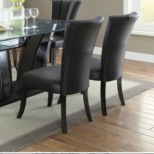 Black Faux Leather Chair Upholstered Lines (Set Of 2pc)