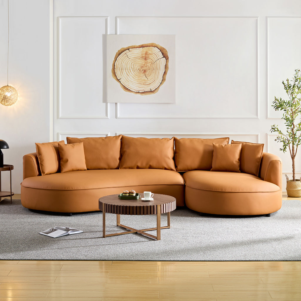 Curved Eco‑Leather Sectional Sofa, Orange