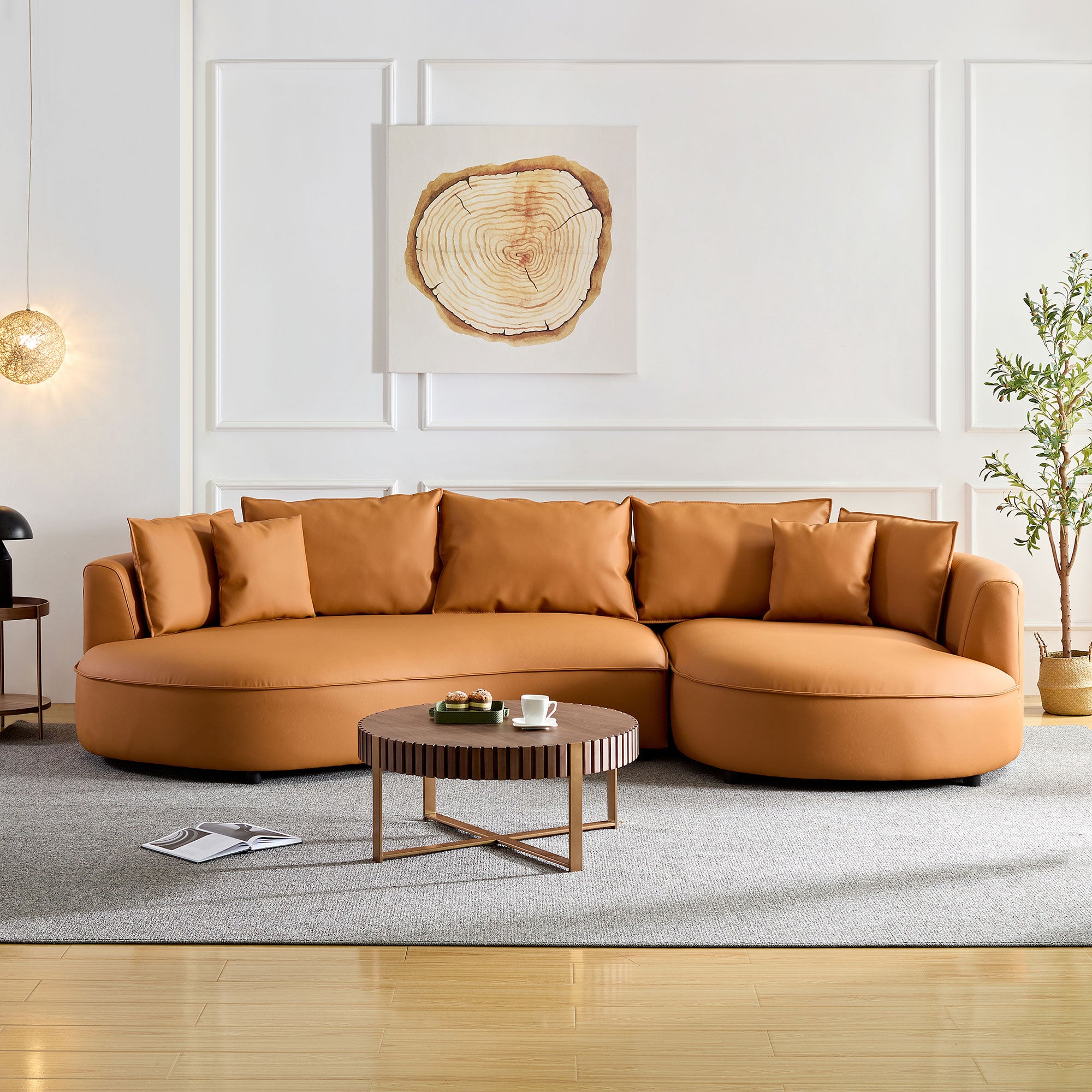 Curved Eco‑Leather Sectional Sofa, Orange