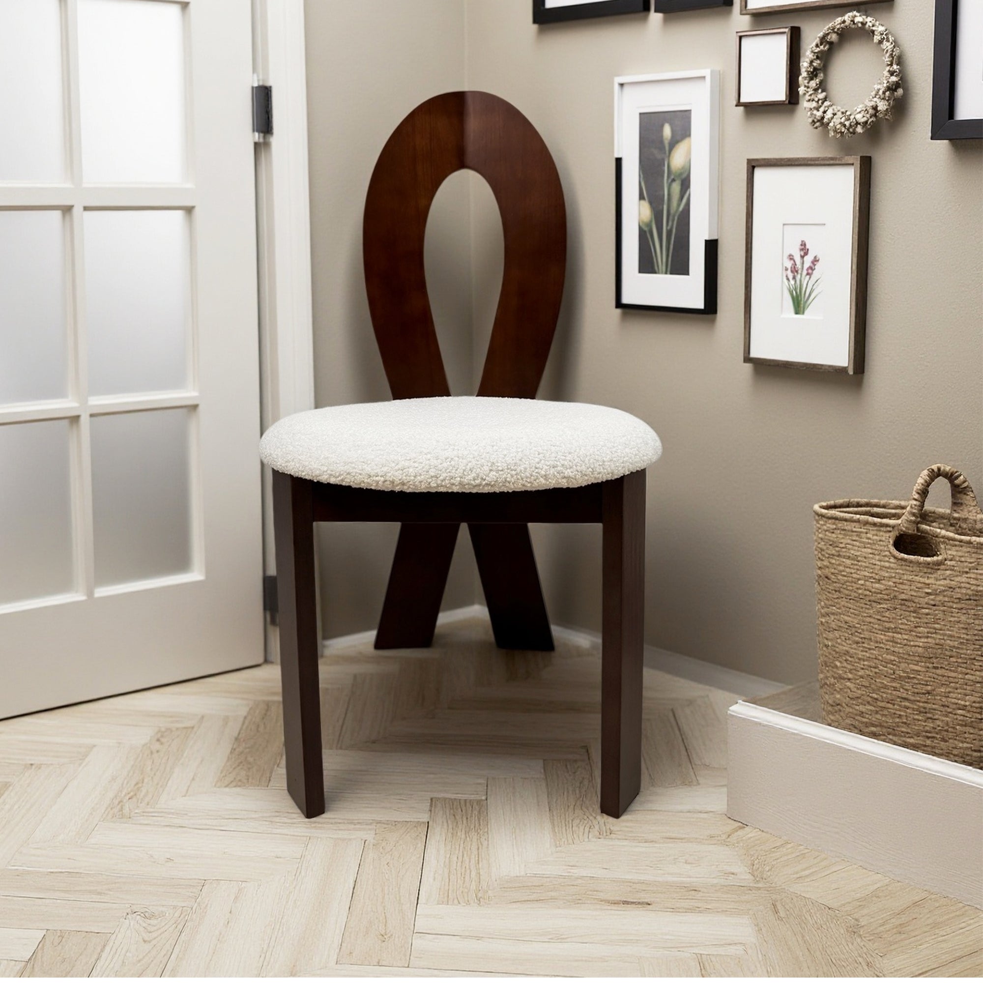 Teddy velvet dining chairs set of 2 in walnut wood finish modern dining room