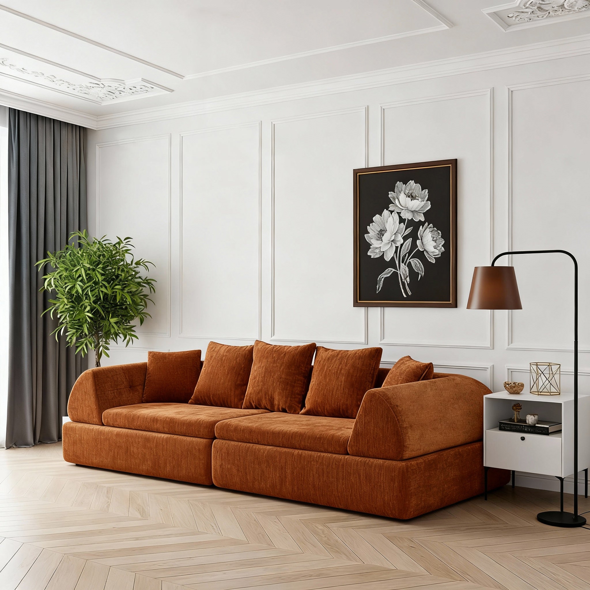 Deep Seat Cloud Sofa Modular Sectional with Ottoman Orange