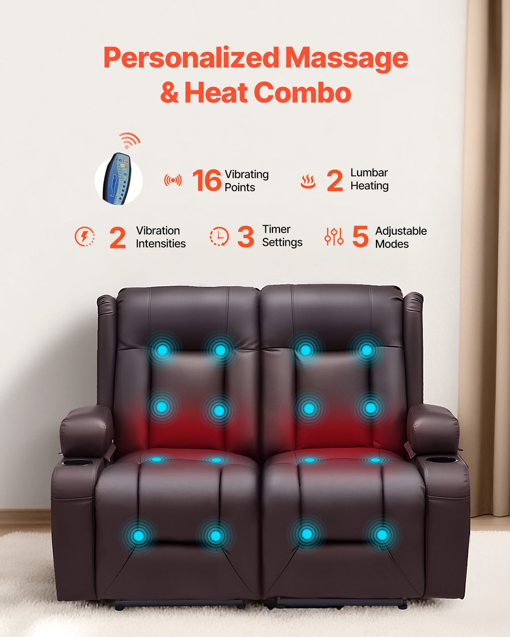 Loveseat Recliner Sofa with Heating & Massage