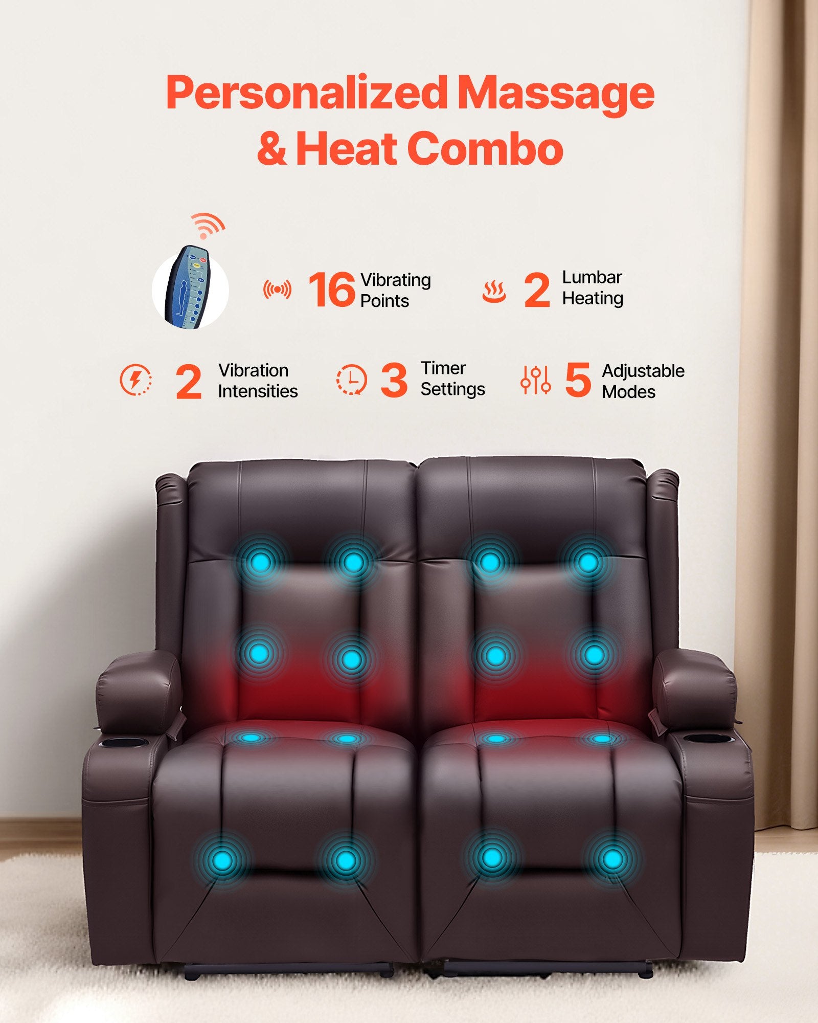 Loveseat Recliner Sofa with Heating & Massage