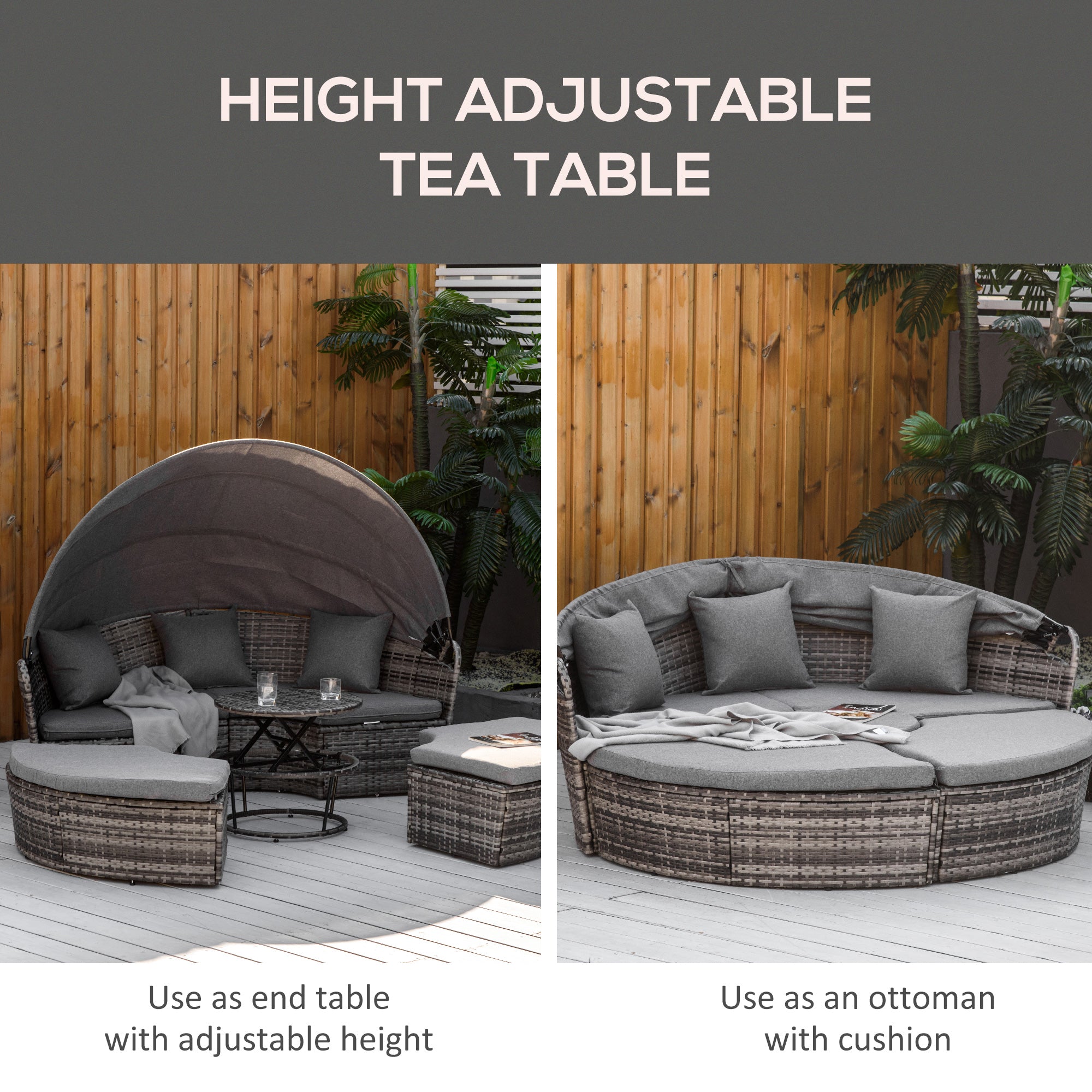 Luxury garden daybed furniture set with modular seating and tropical woven design