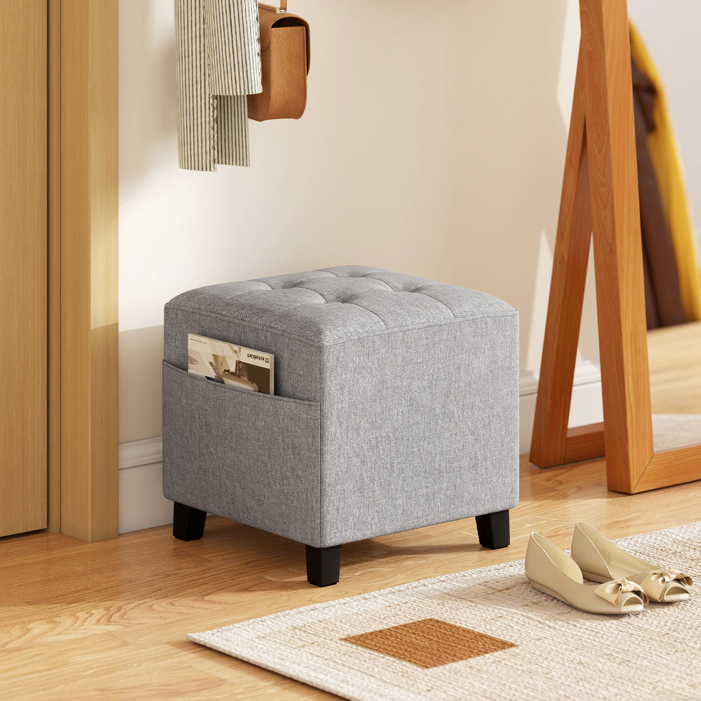Linen Square Footstool Ottoman