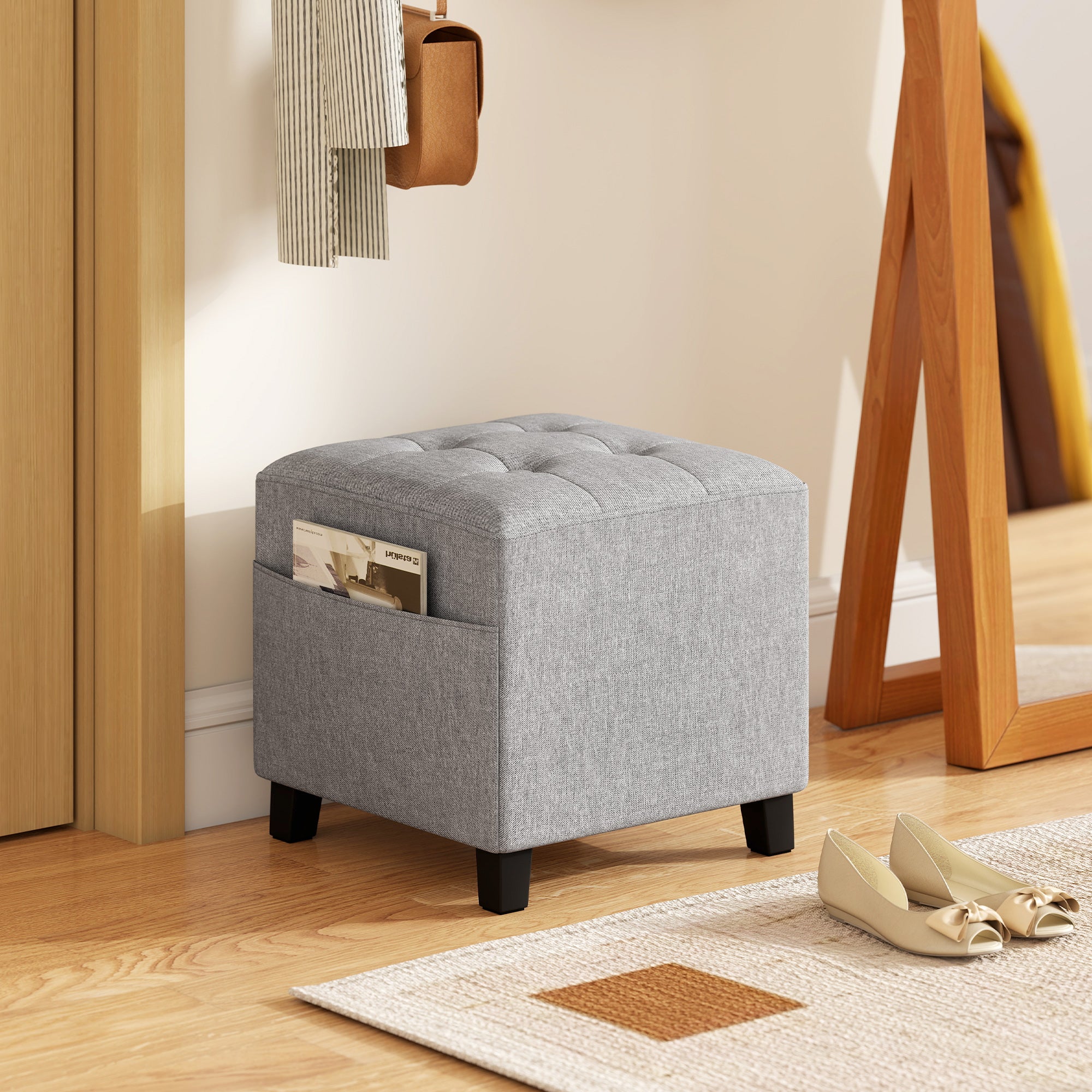 Linen Square Footstool Ottoman