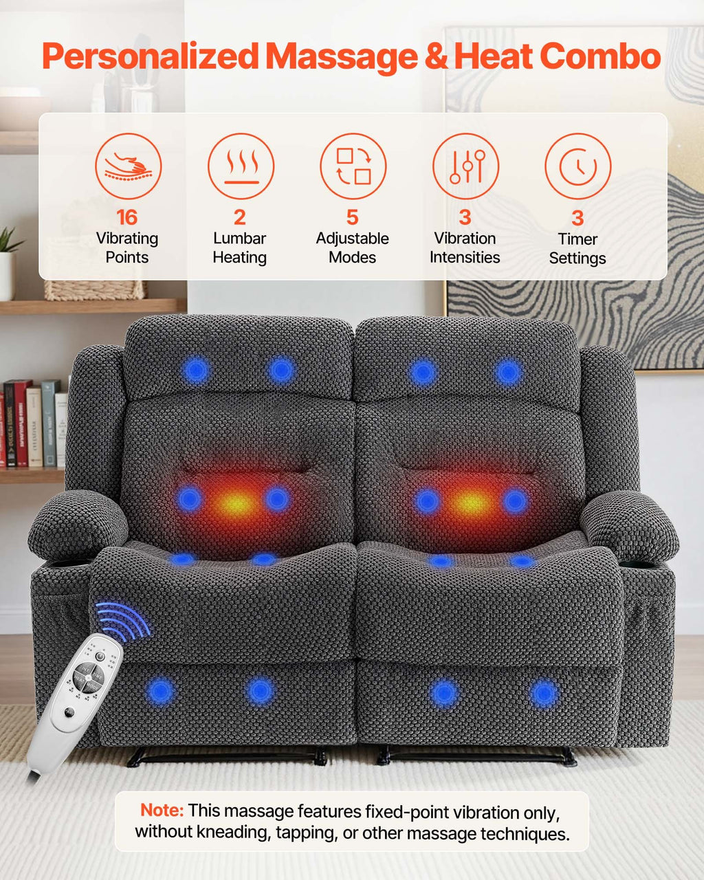 Loveseat Recliner Sofa with Heating and Massage