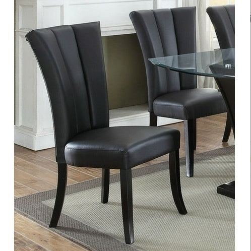 Black Faux Leather Chair Upholstered Lines (Set Of 2pc)