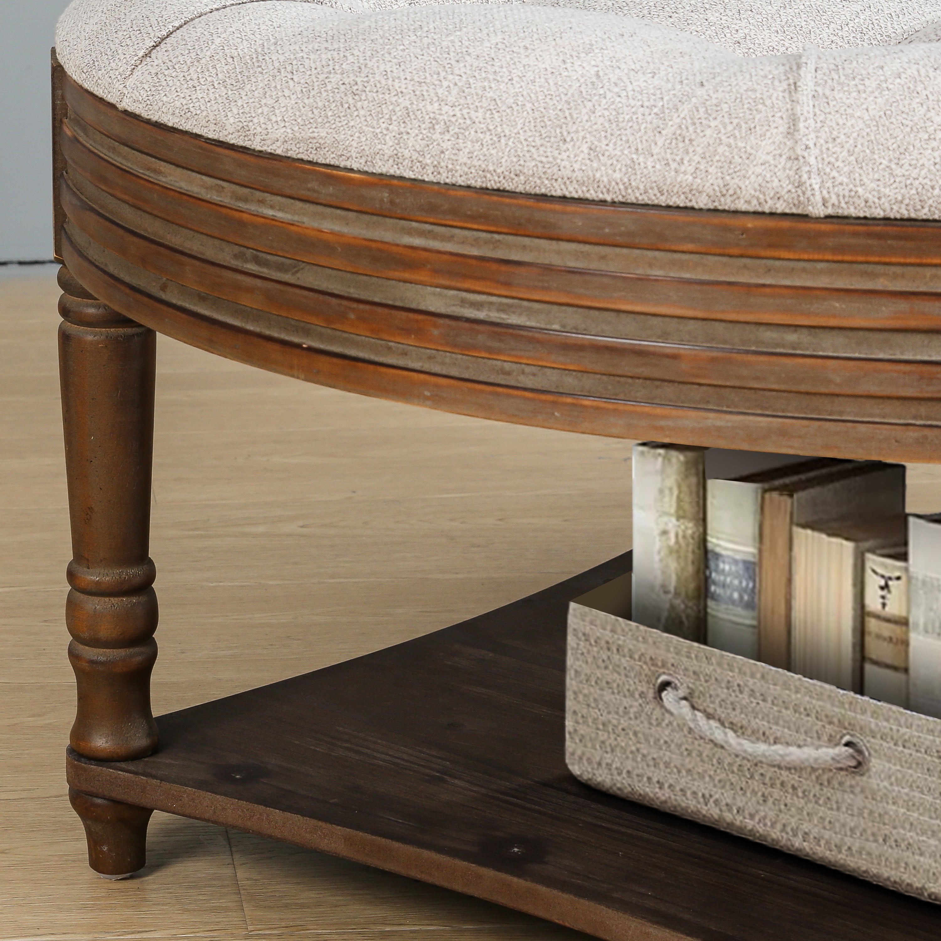 Waterproof tufted coffee table ottoman with farmhouse modern design and soft cushion