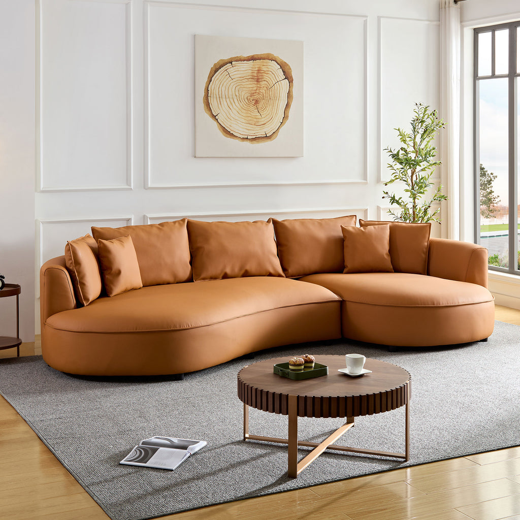 Curved Eco‑Leather Sectional Sofa, Orange