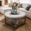 Waterproof tufted coffee table ottoman with farmhouse modern design and soft cushion for home
