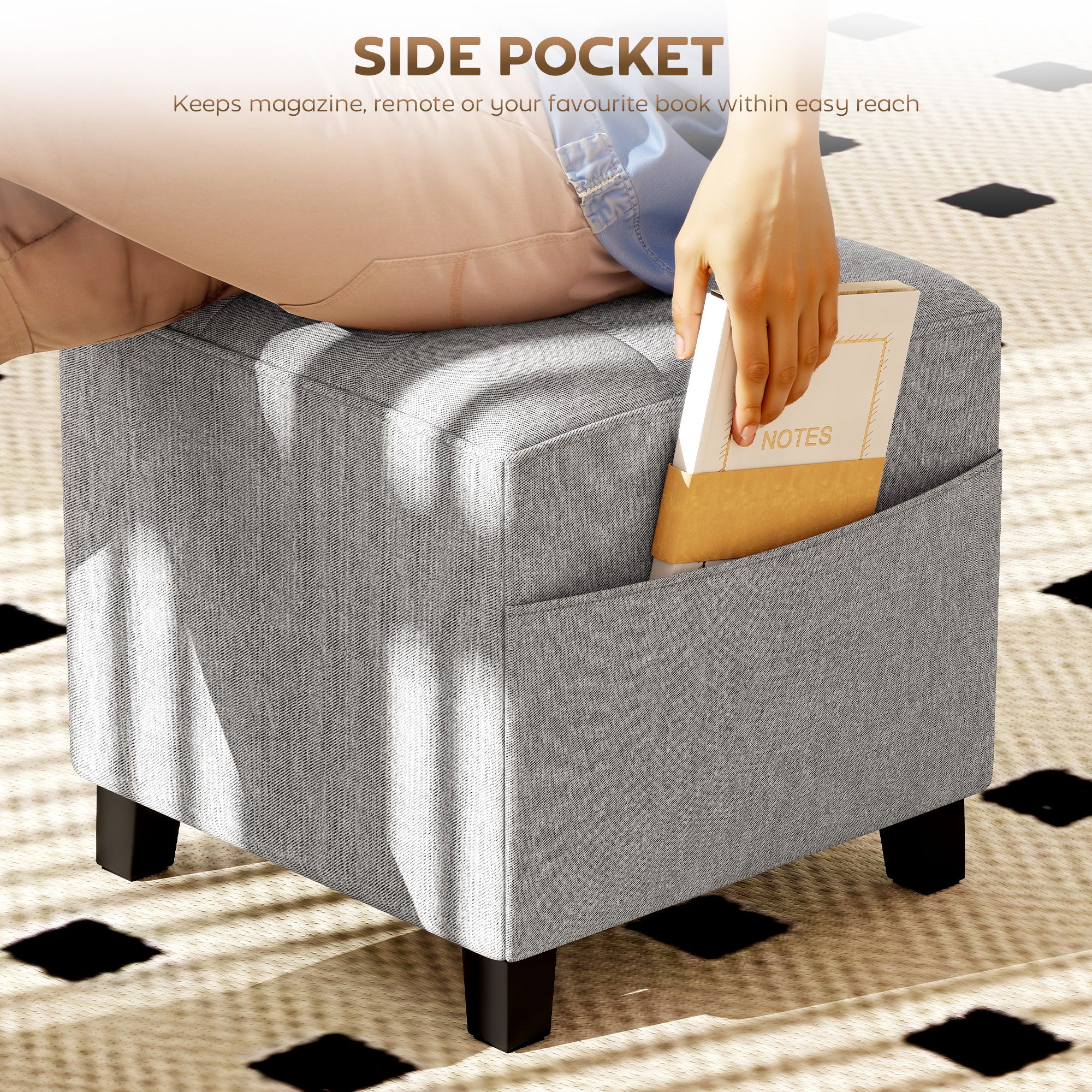 Linen Square Footstool Ottoman