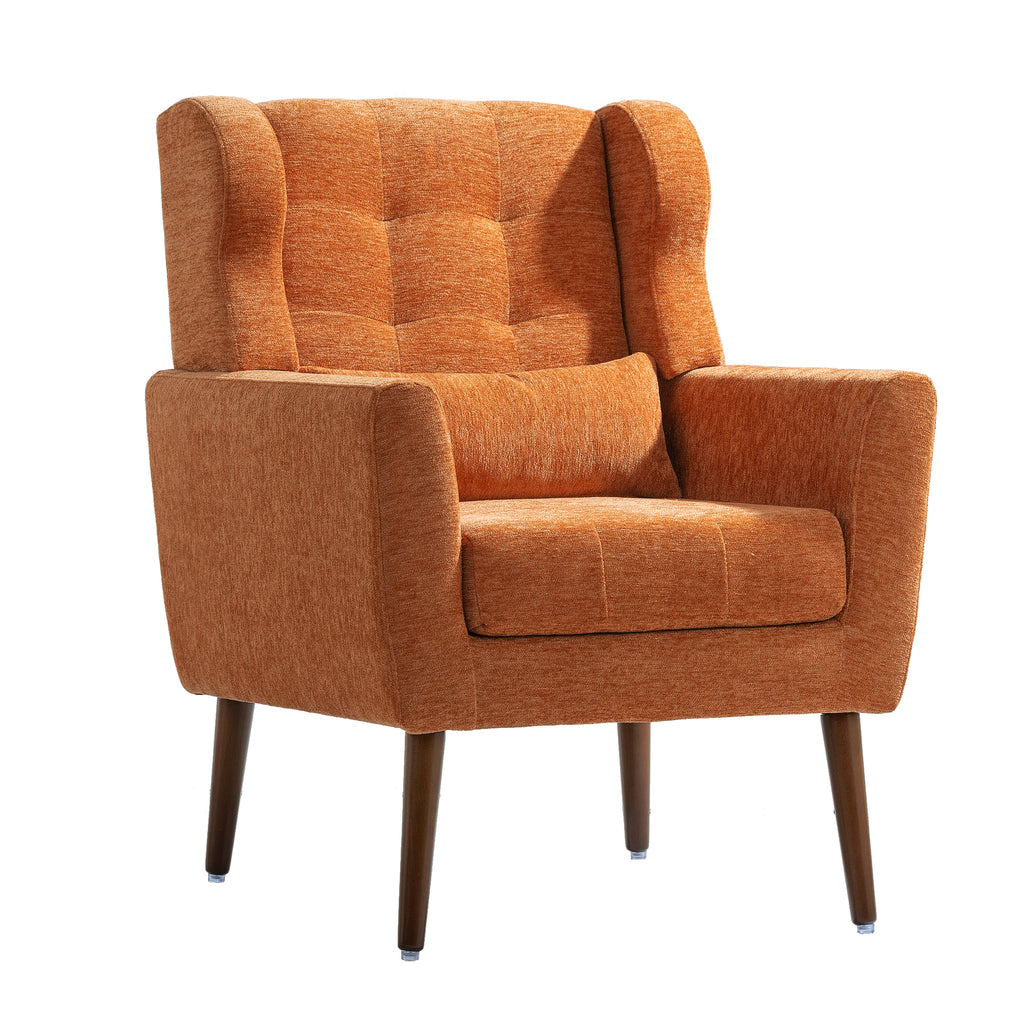 Modern chenille accent chair with wood legs in stylish living room