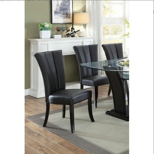 Black Faux Leather Chair Upholstered Lines (Set Of 2pc)