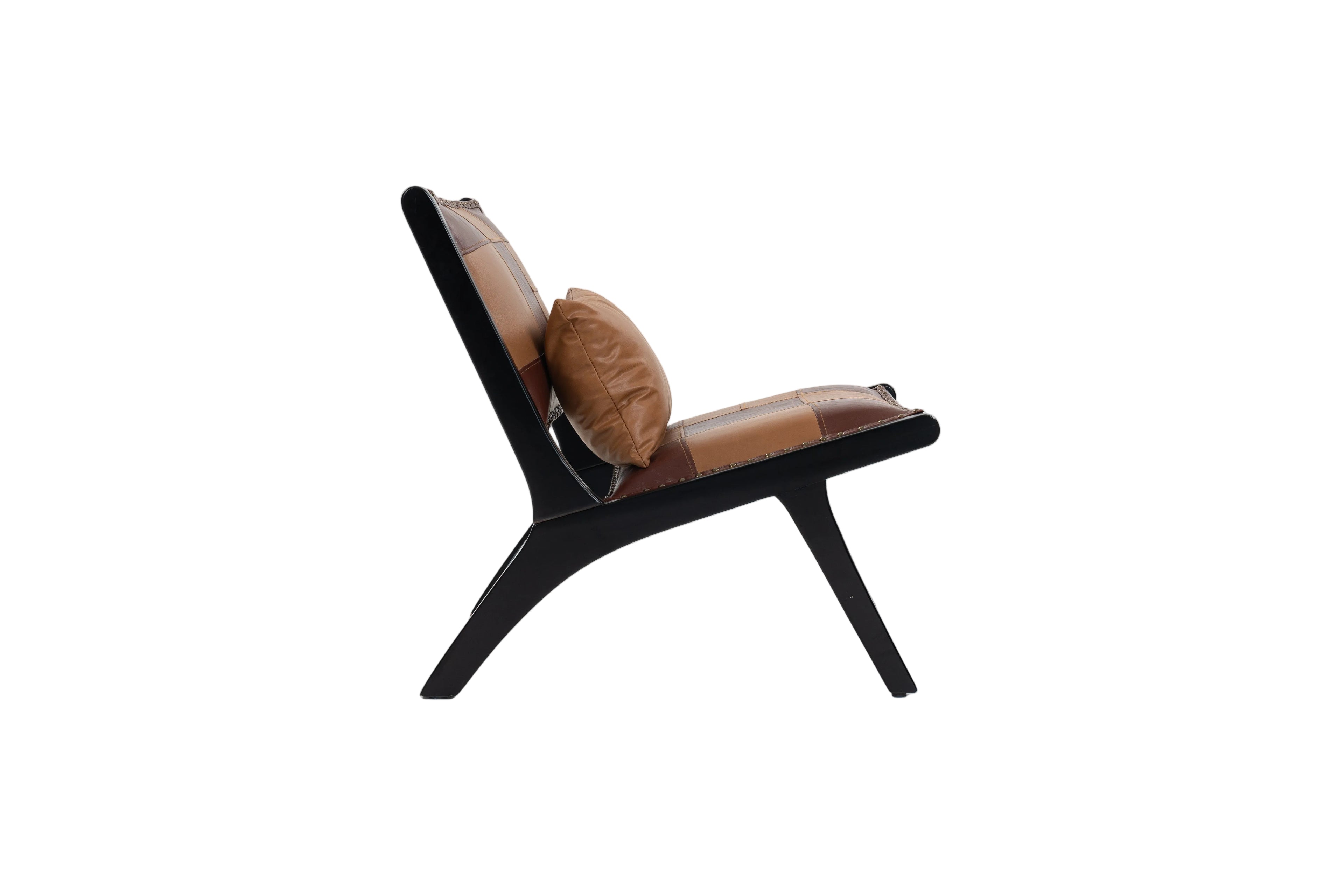 Modern boho accent chair in antique brown PU leather in living room