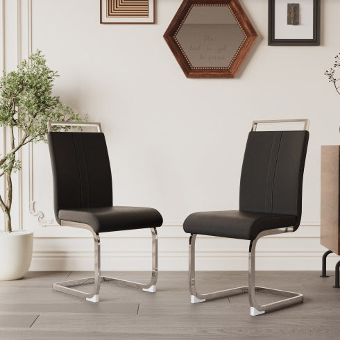 2 Set-Sleek PU Leather Side Chairs