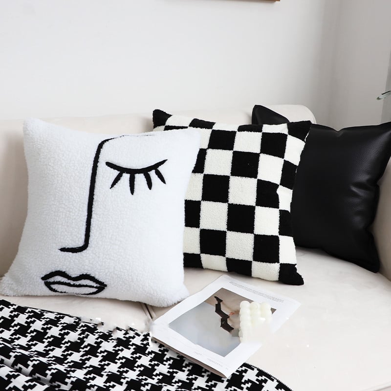 Black and White Checkerboard Pillow for Sofa