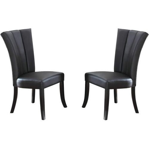 Black Faux Leather Chair Upholstered Lines (Set Of 2pc)