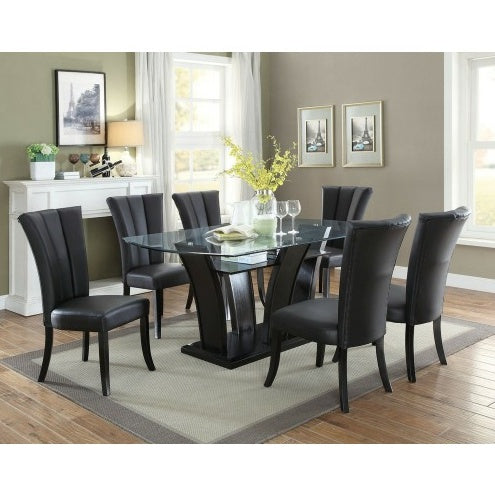 Black Faux Leather Chair Upholstered Lines (Set Of 2pc)