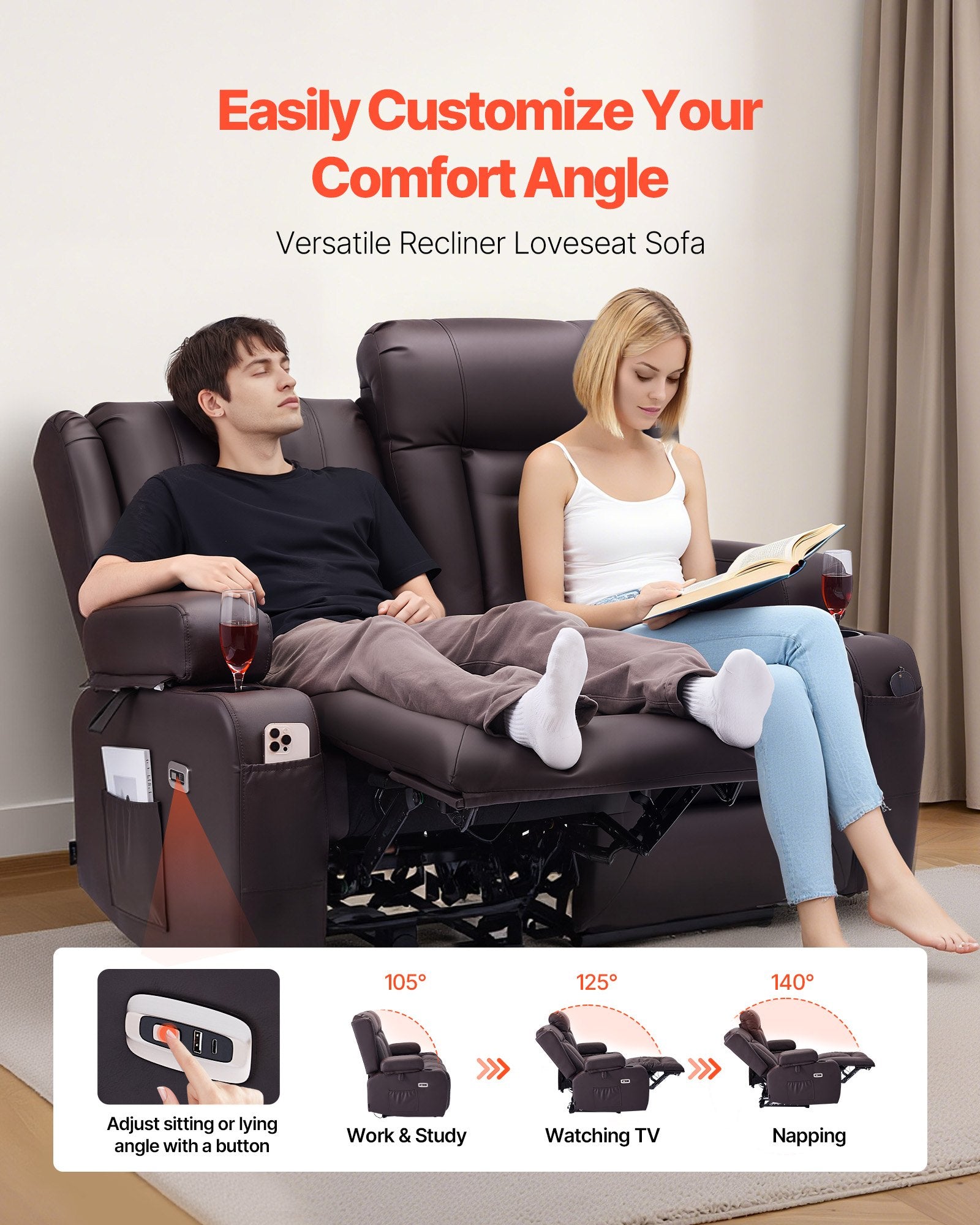 Loveseat Recliner Sofa with Heating & Massage