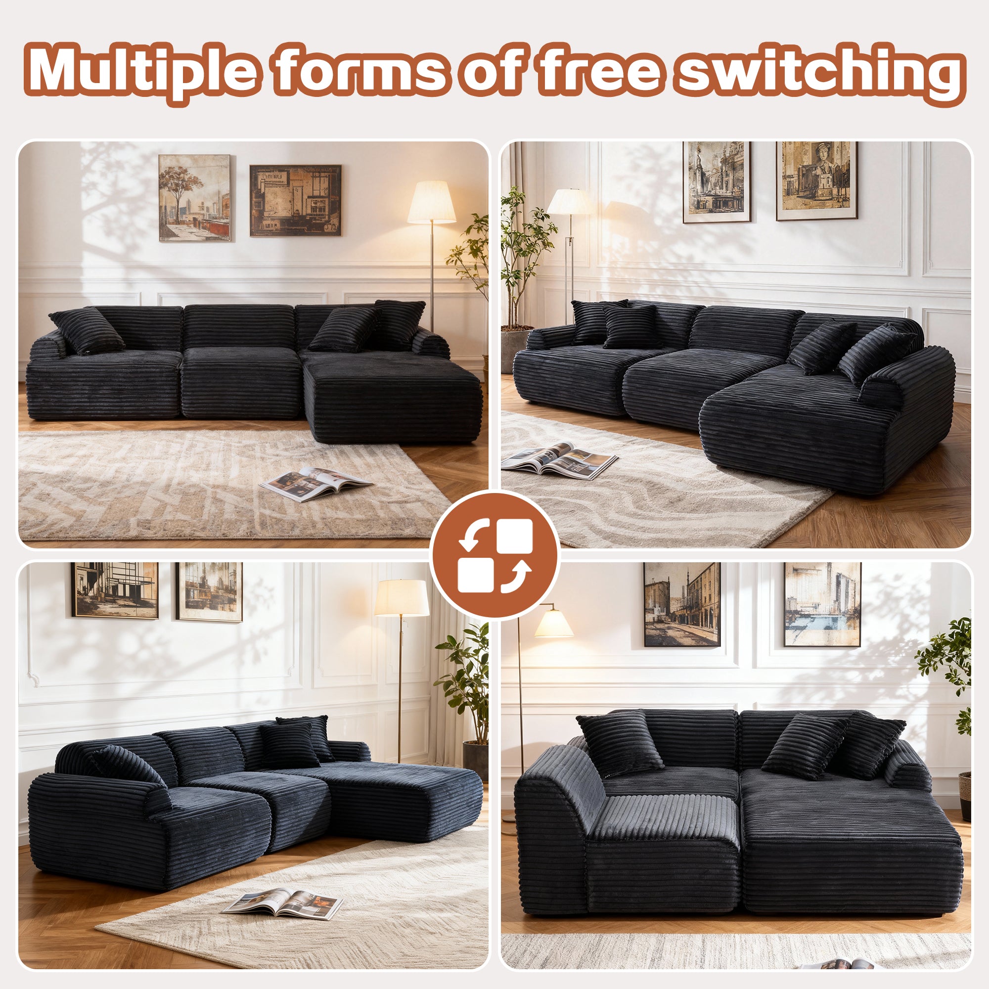 Woven‑Texture Modular Sectional, Boneless