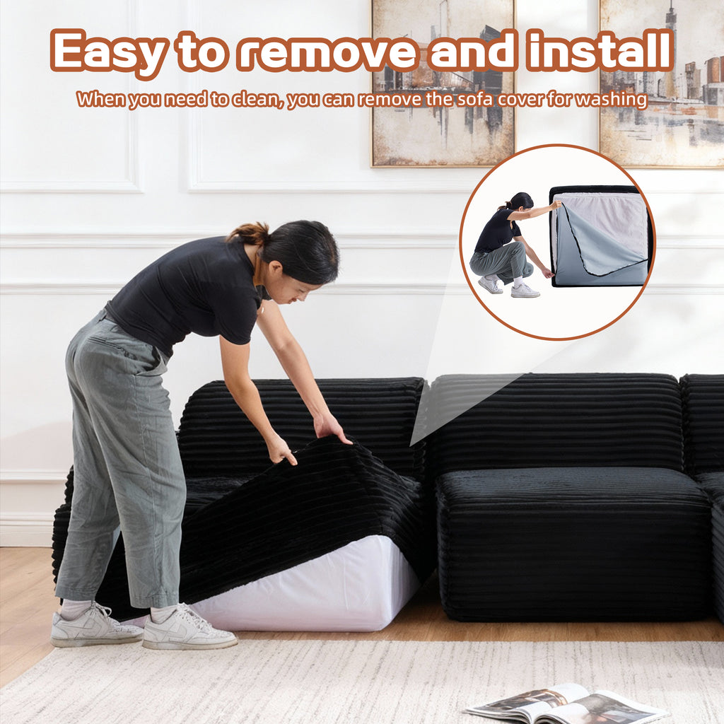 Woven‑Texture Modular Sectional, Boneless