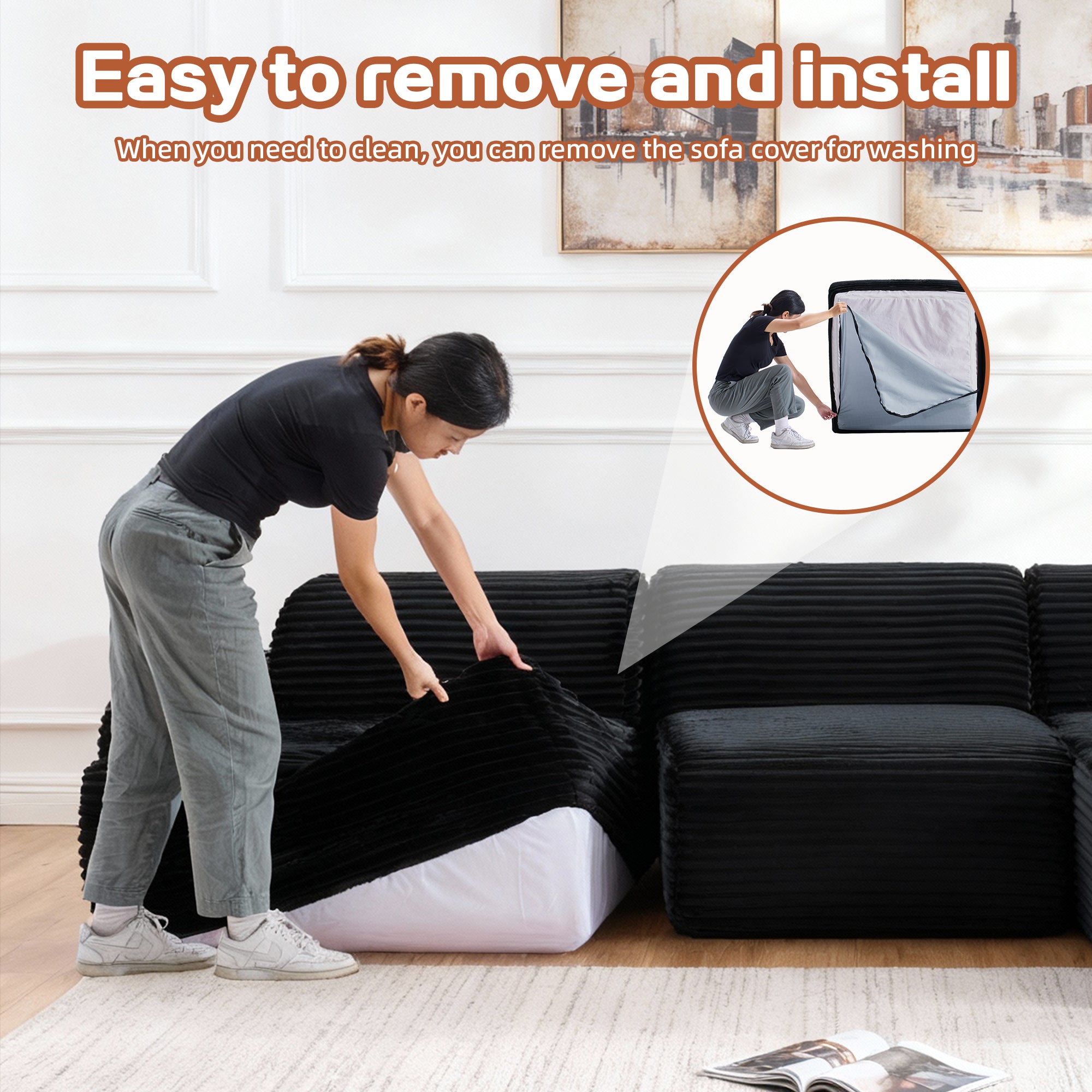 Woven‑Texture Modular Sectional, Boneless