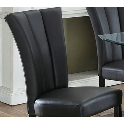 Black Faux Leather Chair Upholstered Lines (Set Of 2pc)