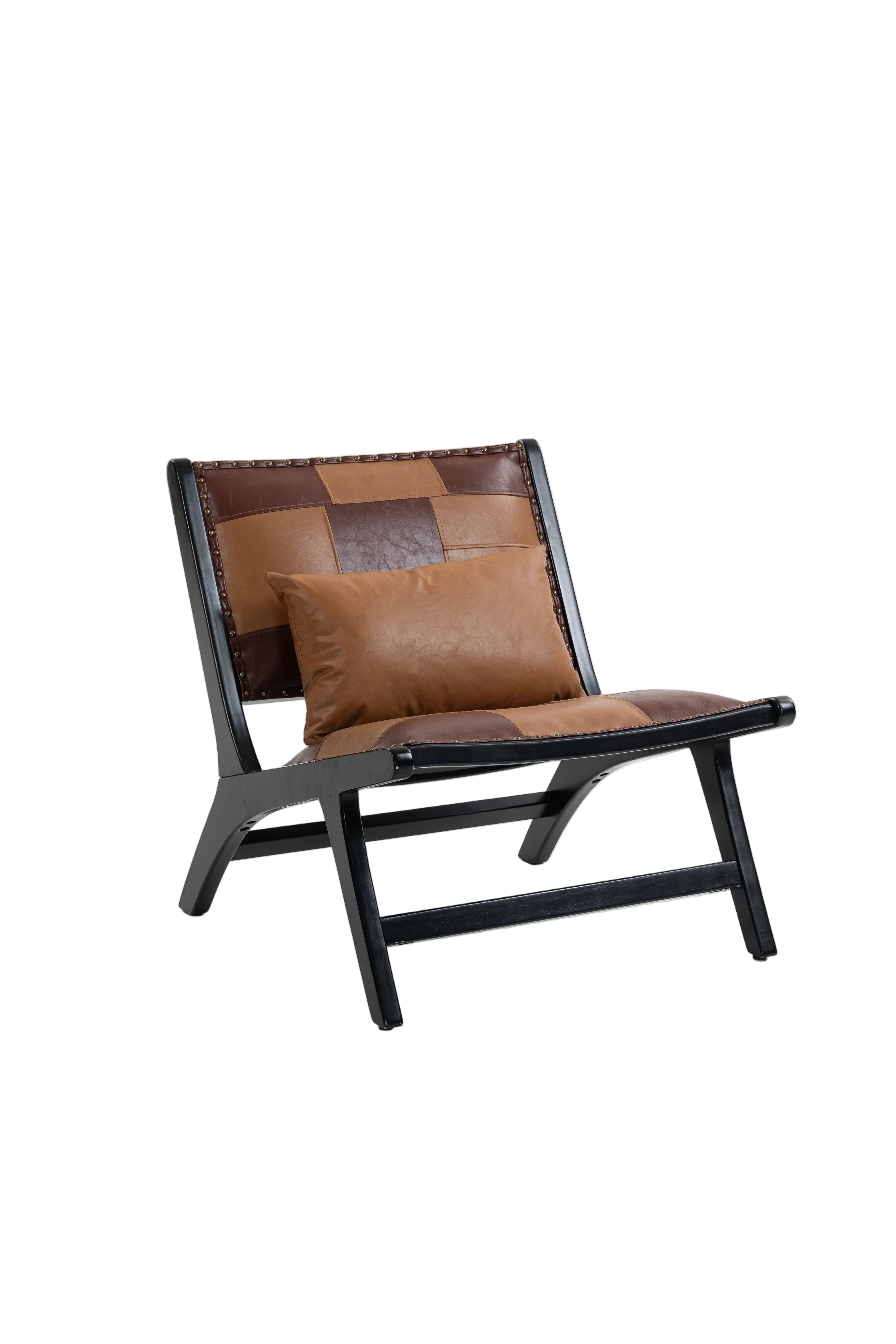 Mid-century lounge chair with wooden frame and ergonomic curved backrest