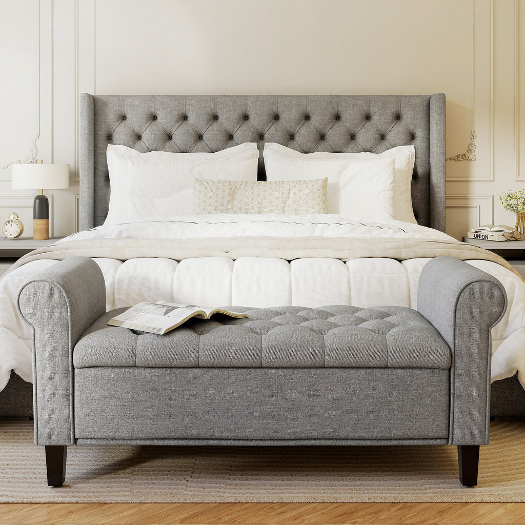 Modern 50 inch storage bench ottoman with tufted seat in bedroom
