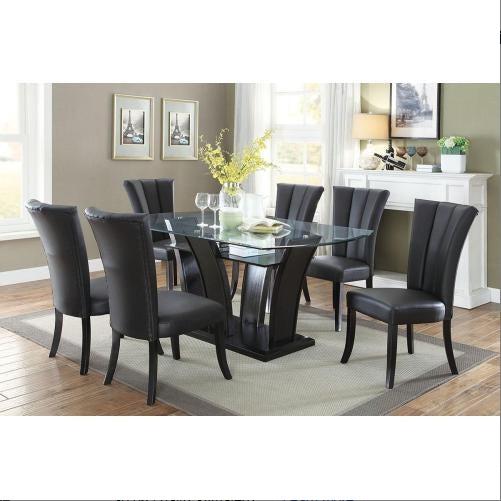 Black Faux Leather Chair Upholstered Lines (Set Of 2pc)
