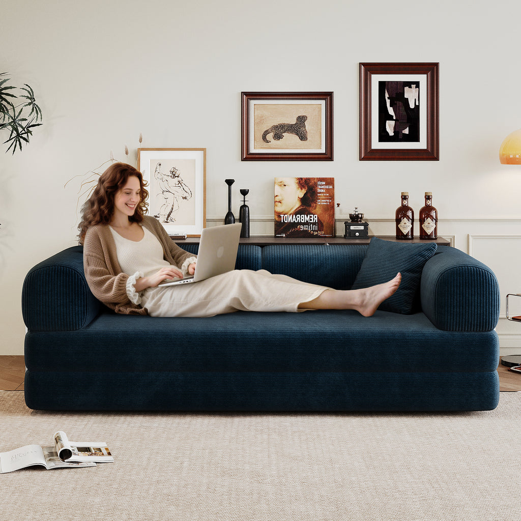 Blue Corduroy Convertible Sofa Bed