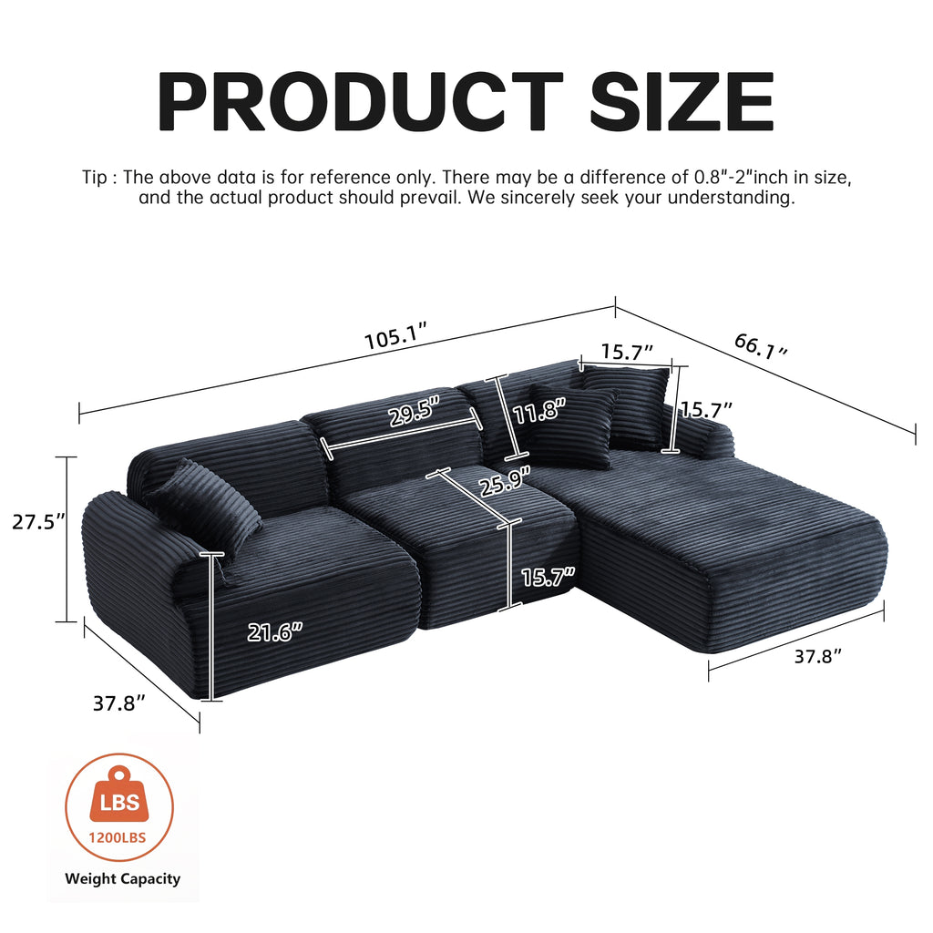 Woven‑Texture Modular Sectional, Boneless