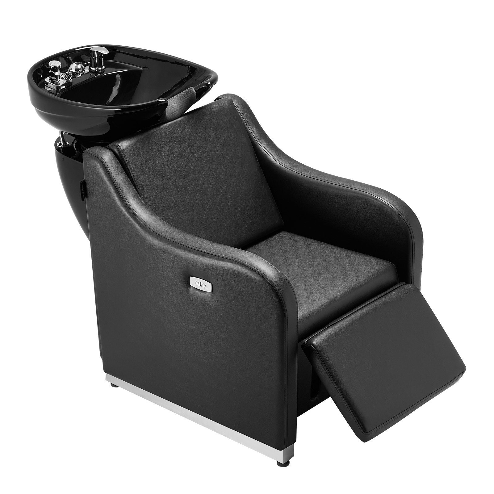 Black salon shampoo chair with basin on a white background