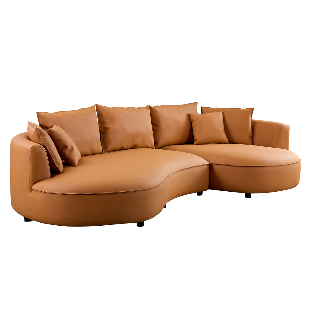 Curved Eco‑Leather Sectional Sofa, Orange