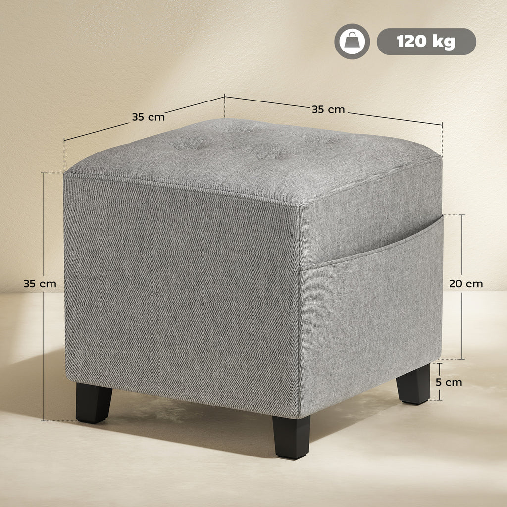 Linen Square Footstool Ottoman