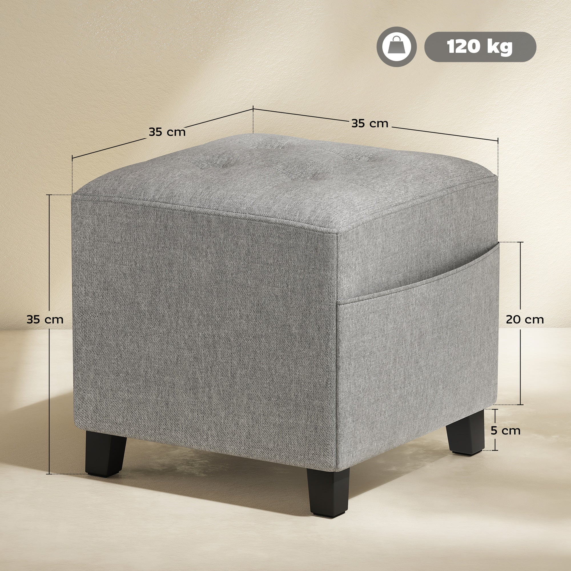 Linen Square Footstool Ottoman