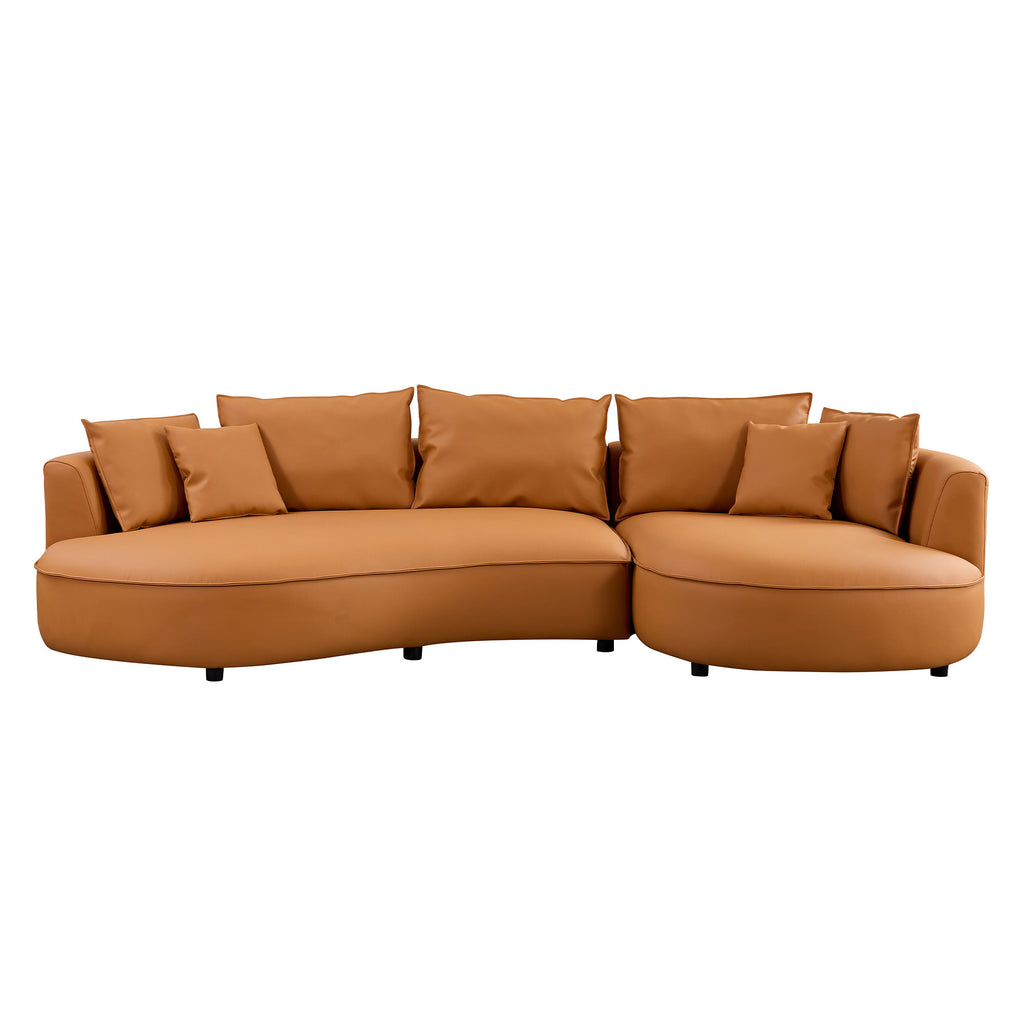 Curved Eco‑Leather Sectional Sofa, Orange