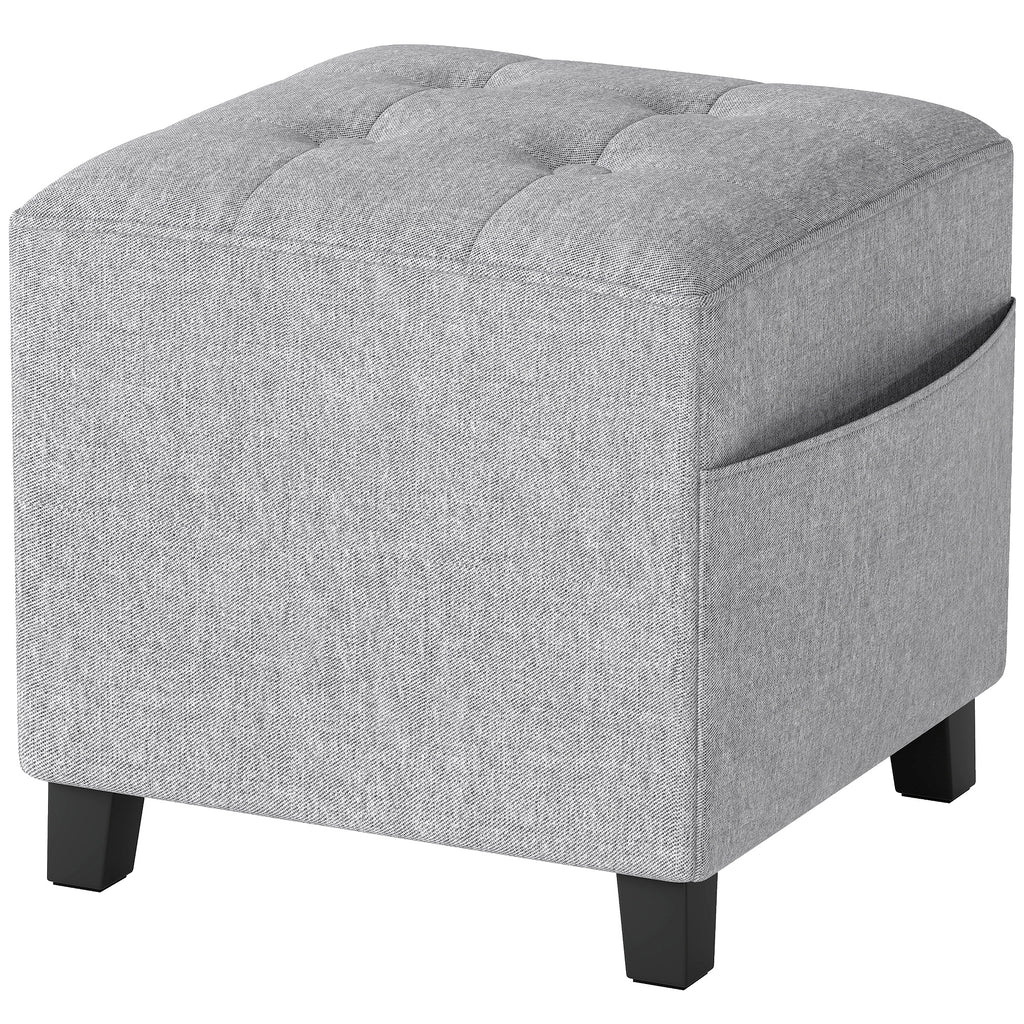 Linen Square Footstool Ottoman