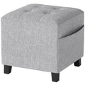 Linen Square Footstool Ottoman