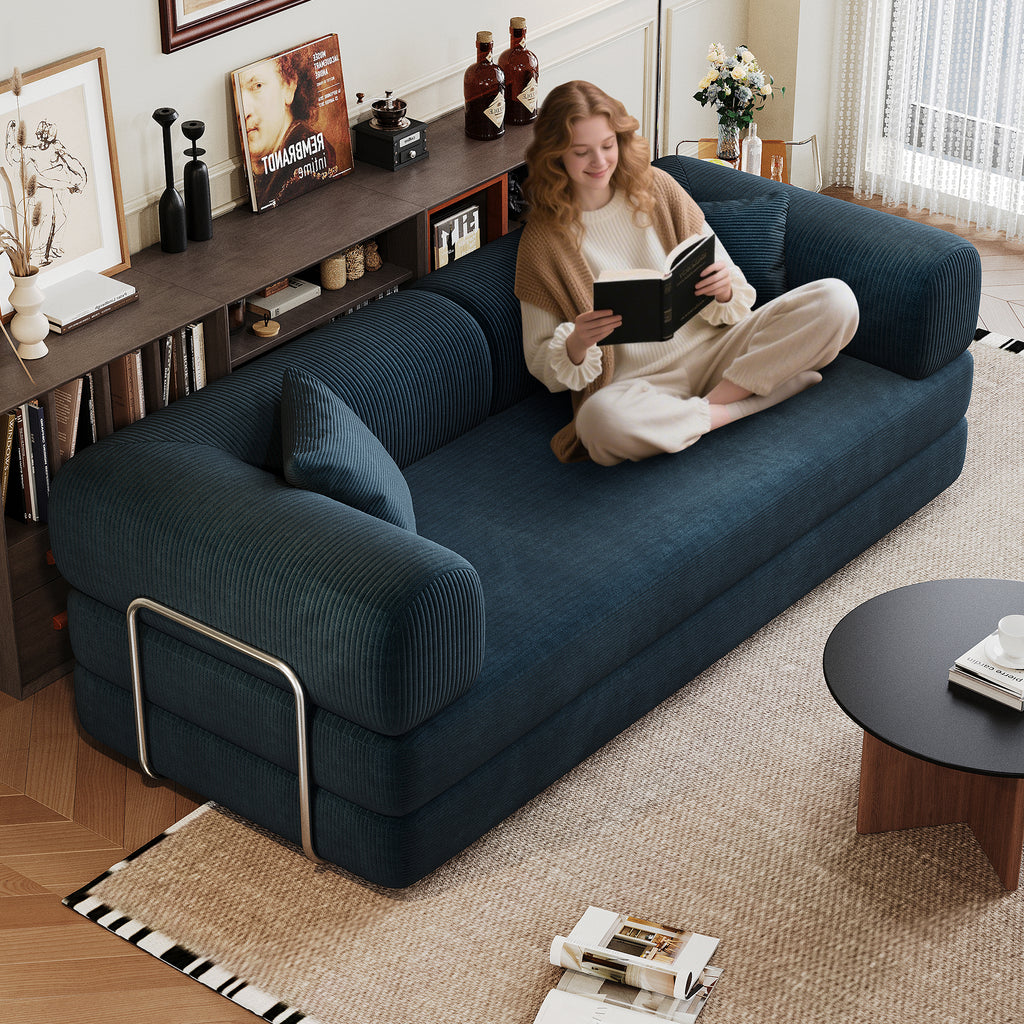 Blue Corduroy Convertible Sofa Bed
