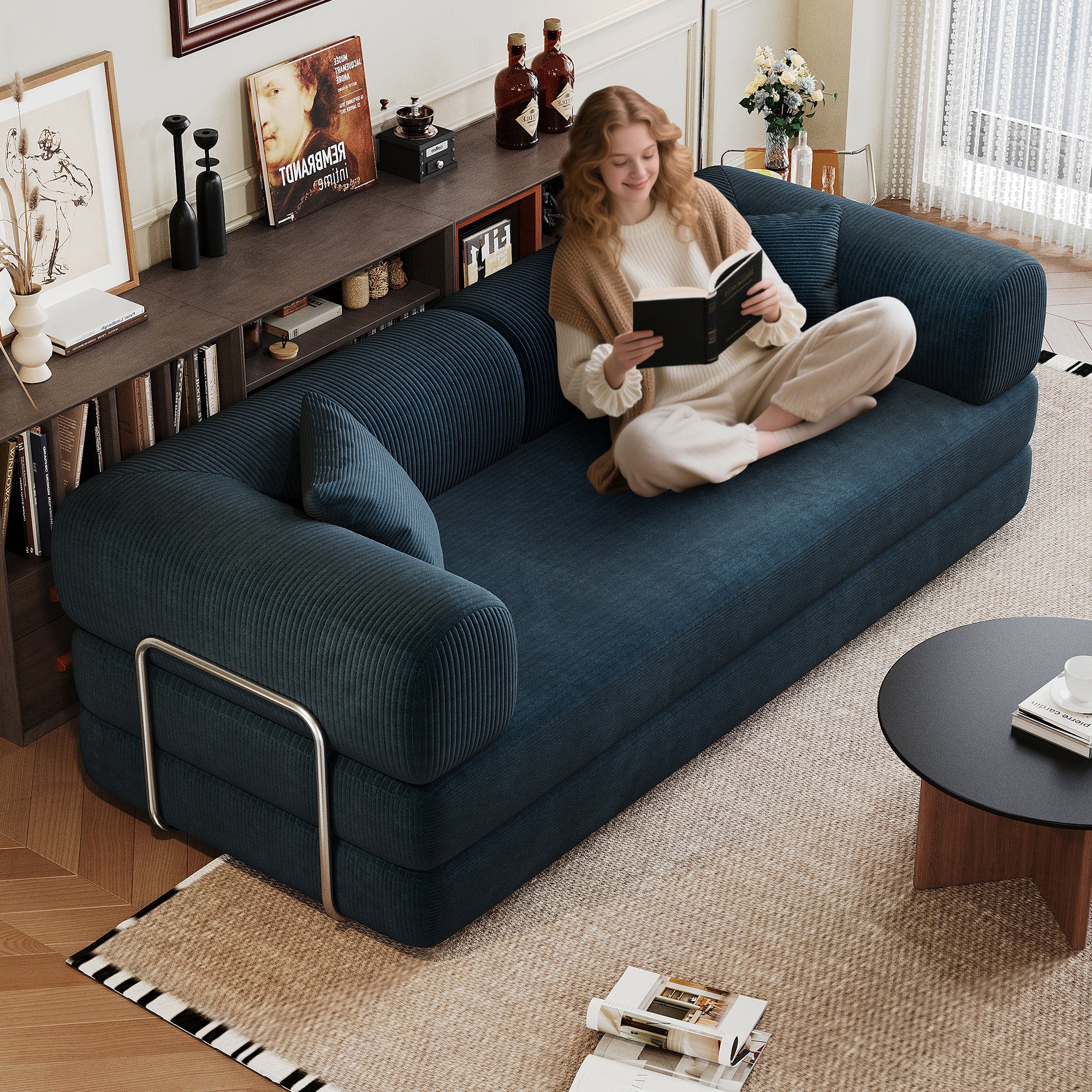 Blue Corduroy Convertible Sofa Bed