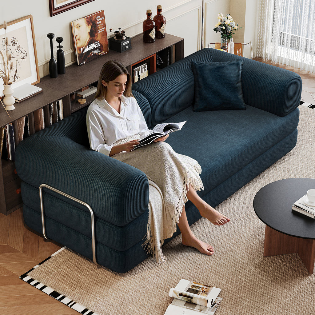 Blue Corduroy Convertible Sofa Bed