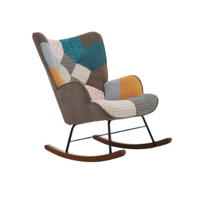 Multicolored patchwork rocking chair on a white background