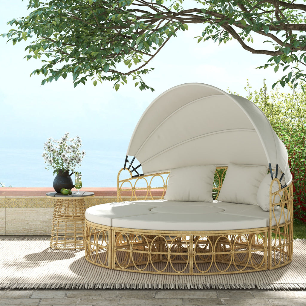 Round Outdoor Daybed with Retractable Canopy