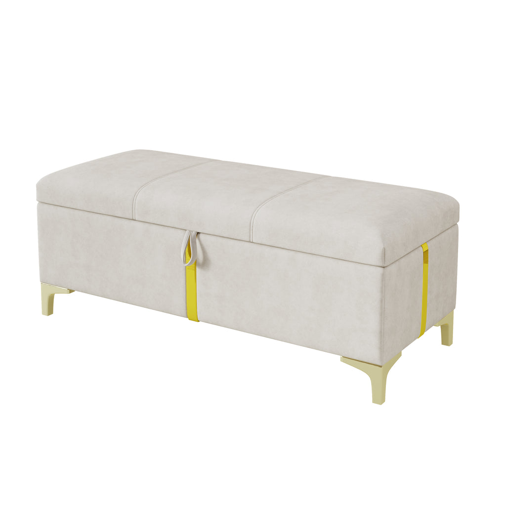 Modern upholstered storage ottoman bench with hidden storage compartment